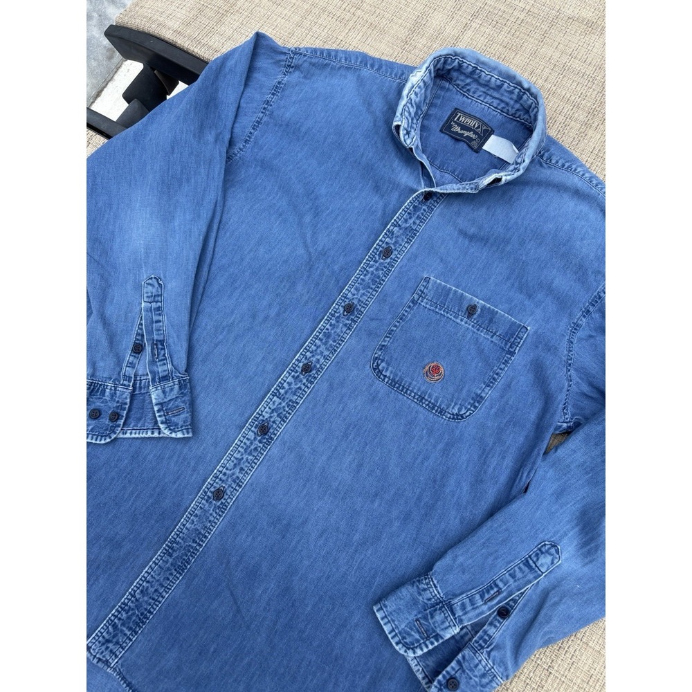 Vintage 1990s Wrangler Twenty X Denim Shirt Large Blue Western Workwear Men's L
